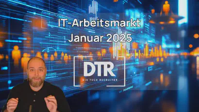 Visualisierung des IT-Arbeitsmarkts im Januar 2025, dargestellt vor einer futuristischen Daten- und Technologie-Hintergrundgrafik.