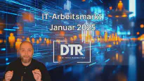 Visualisierung des IT-Arbeitsmarkts im Januar 2025, dargestellt vor einer futuristischen Daten- und Technologie-Hintergrundgrafik.