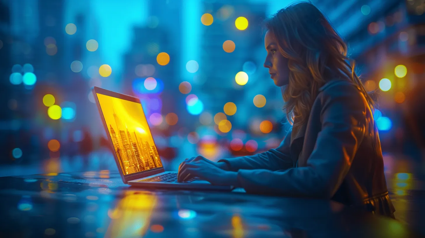 Frau sitzt am Laptop