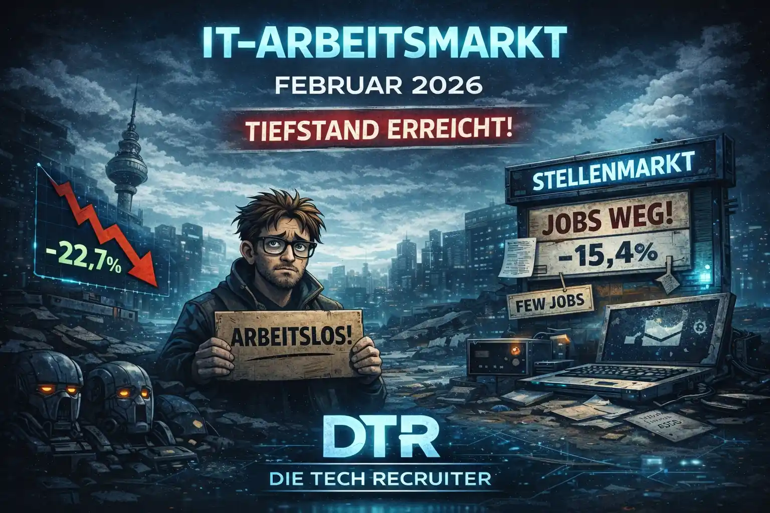 IT-Arbeitsmarkt Deutschland Februar 2026 - Rekord bei arbeitslosen IT-Fachkräften und sinkende Nachfrage nach IT-Jobs.