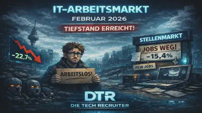 IT-Arbeitsmarkt Deutschland Februar 2026 - Rekord bei arbeitslosen IT-Fachkräften und sinkende Nachfrage nach IT-Jobs.