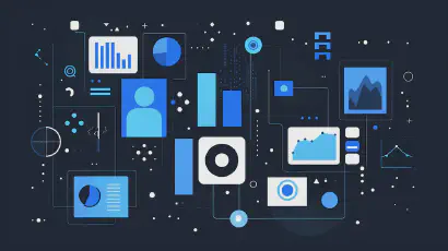 Minimalistische Tech-Illustration mit Diagrammen, Icons und Daten im DTR-Stil