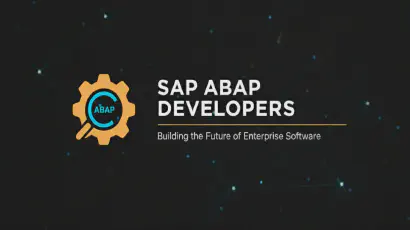 Logo-Thumbnail für SAP ABAP Entwickler mit stilisiertem Zahnrad und Lupe, auf einem dunklen Hintergrund mit vernetzten Linien.